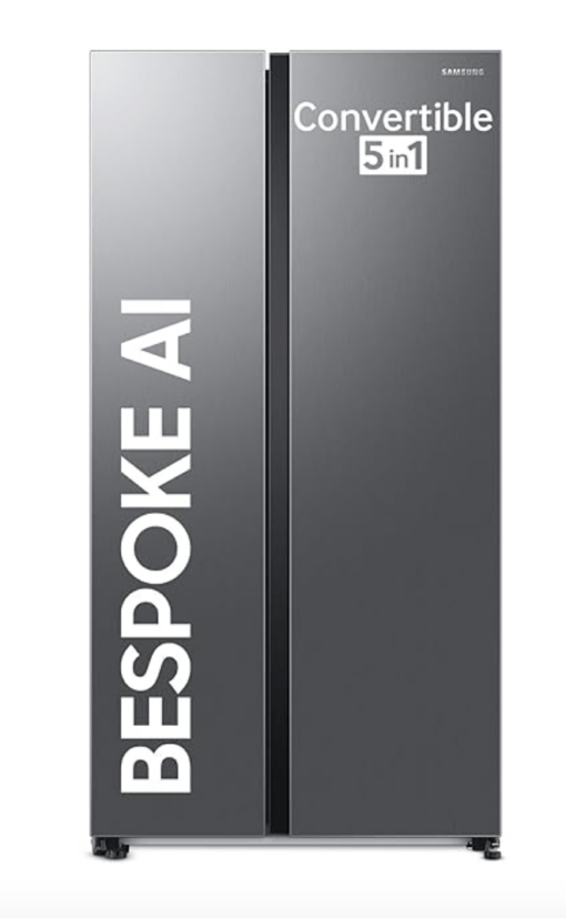 Samsung 653 L, 3 Star, Frost Free, Double Door, Convertible 5-in-1 Digital Inverter, Side By Side AI Enabled Smart Refrigerator with WiFi (RS76CG8003S9HL, Silver, Refined Inox)